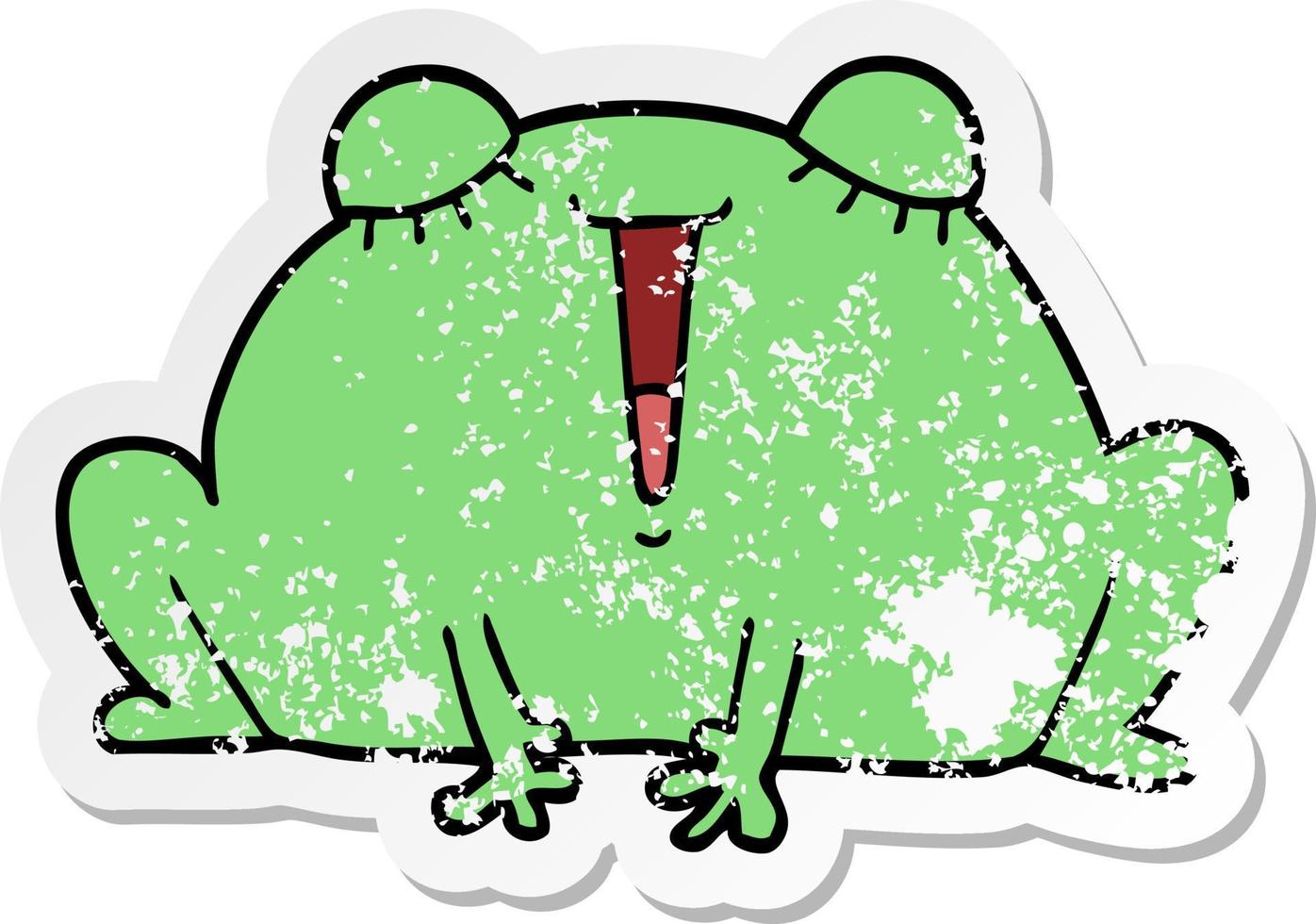 distressed sticker of a cute cartoon frog vector