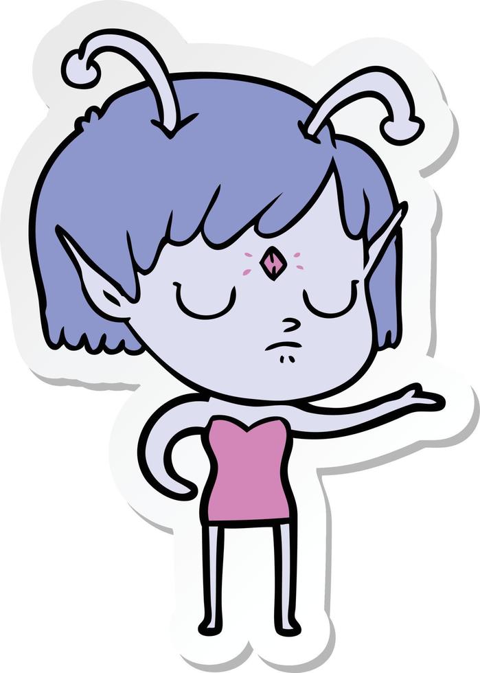 sticker of a cartoon alien girl vector