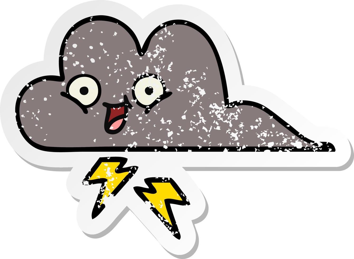 distressed sticker of a cute cartoon storm cloud vector