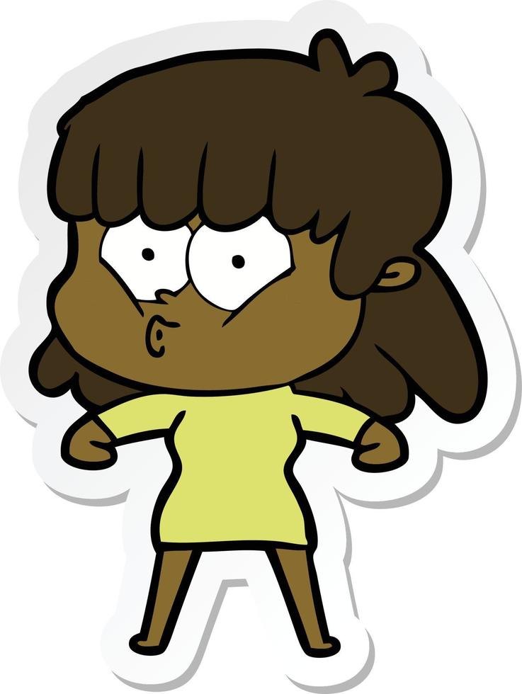 sticker of a cartoon whistling girl vector