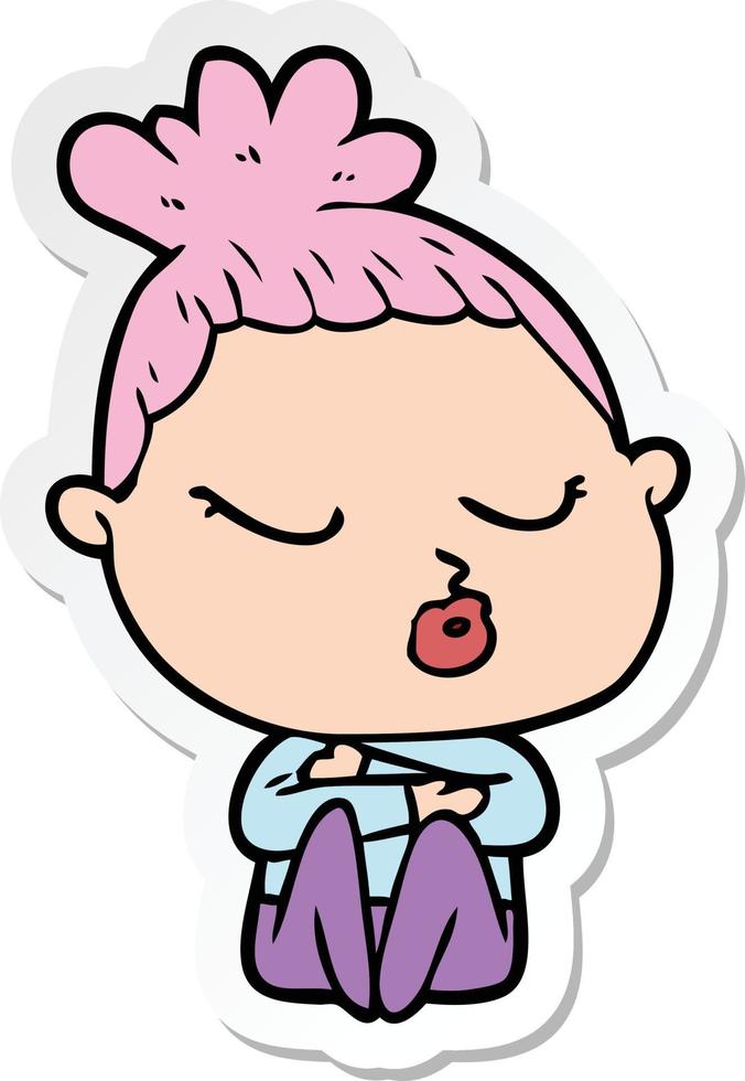 sticker of a cartoon calm woman vector