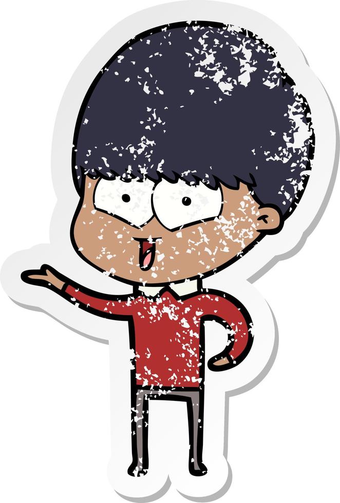 distressed sticker of a cartoon happy boy vector