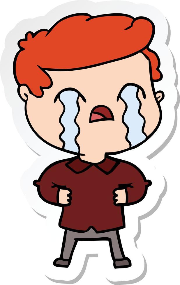 sticker of a cartoon man crying vector