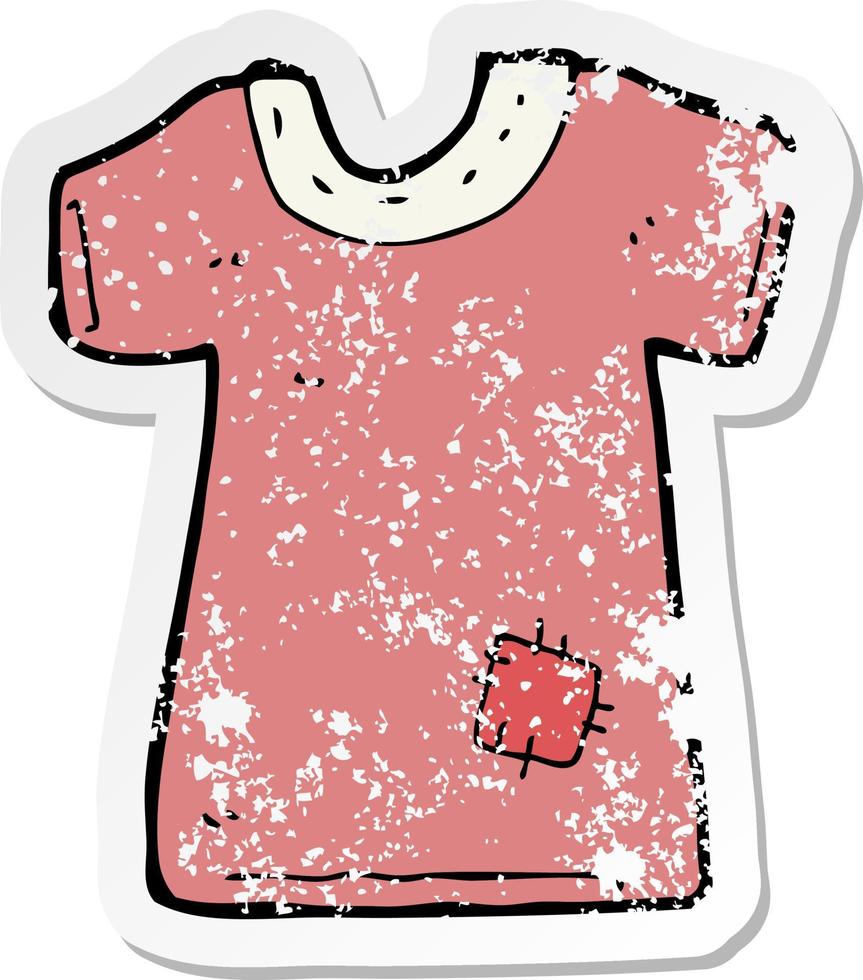 retro distressed sticker of a cartoon patched old tee shirt vector