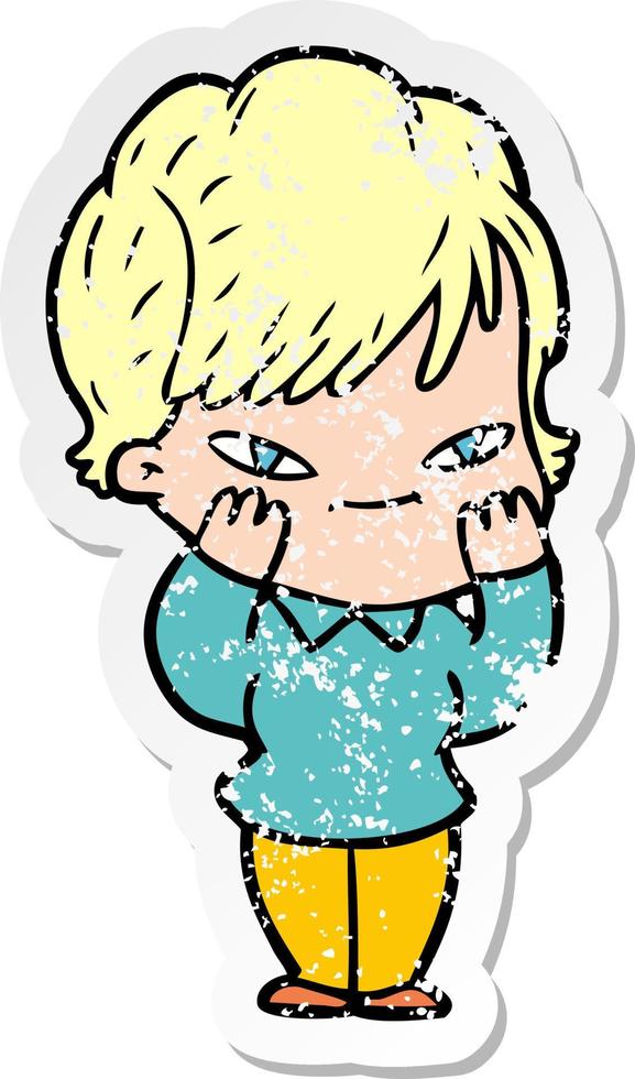 distressed sticker of a cartoon happy woman vector