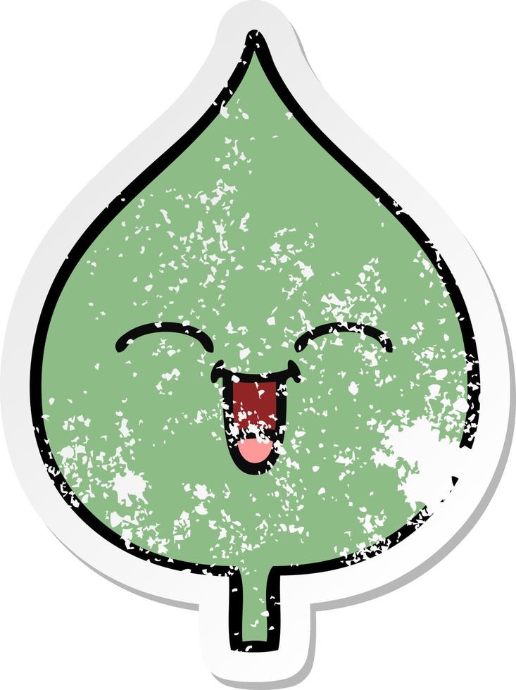 distressed sticker of a cute cartoon expressional leaf vector