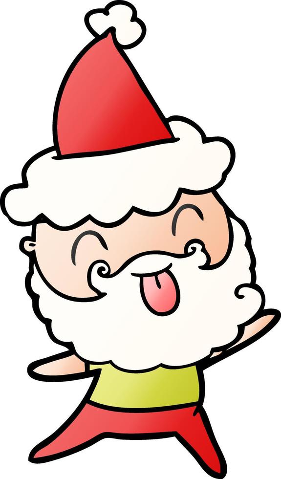 man with beard sticking out tongue wearing santa hat vector