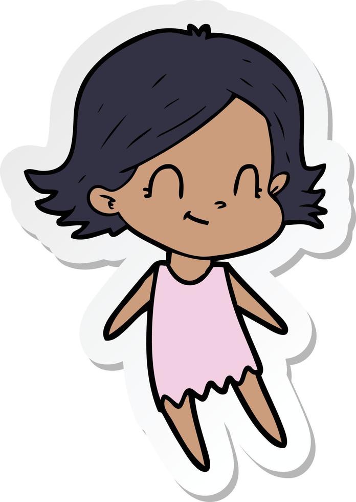sticker of a cartoon friendly girl vector