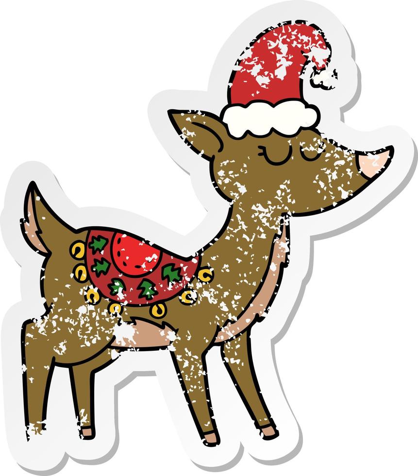 distressed sticker of a cartoon reindeer vector