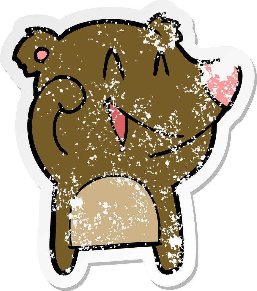 distressed sticker of a laughing bear cartoon vector