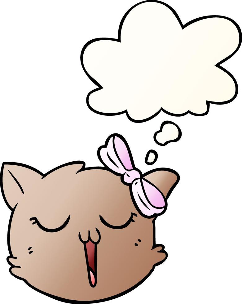cartoon cat face and thought bubble in smooth gradient style vector