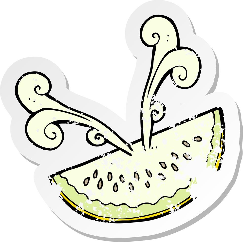 retro distressed sticker of a cartoon melon slice vector