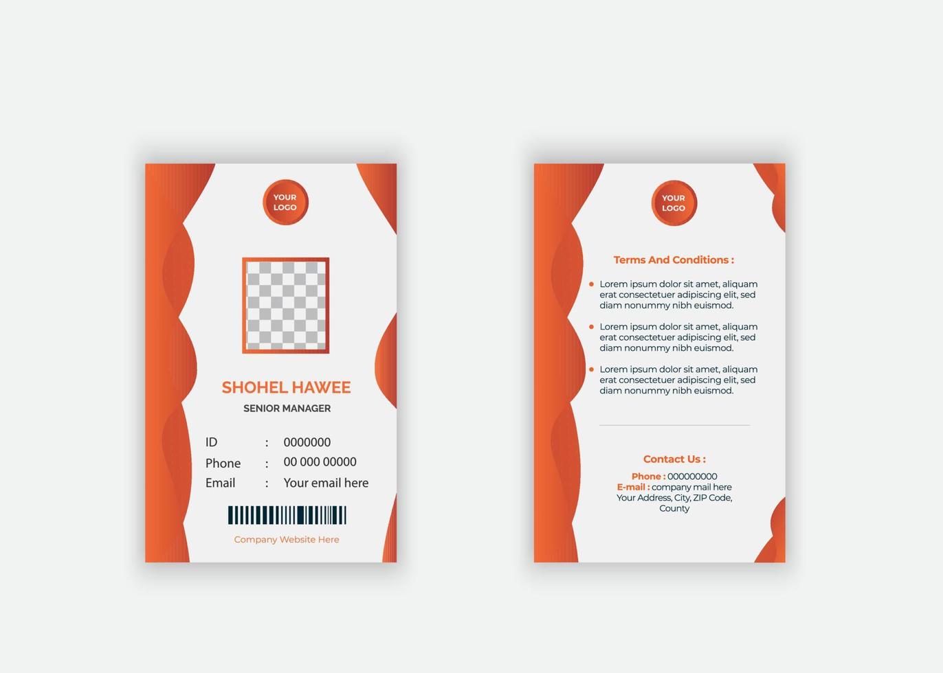 plantilla de diseño de tarjeta de identificación de oficina corporativa con color naranja vector