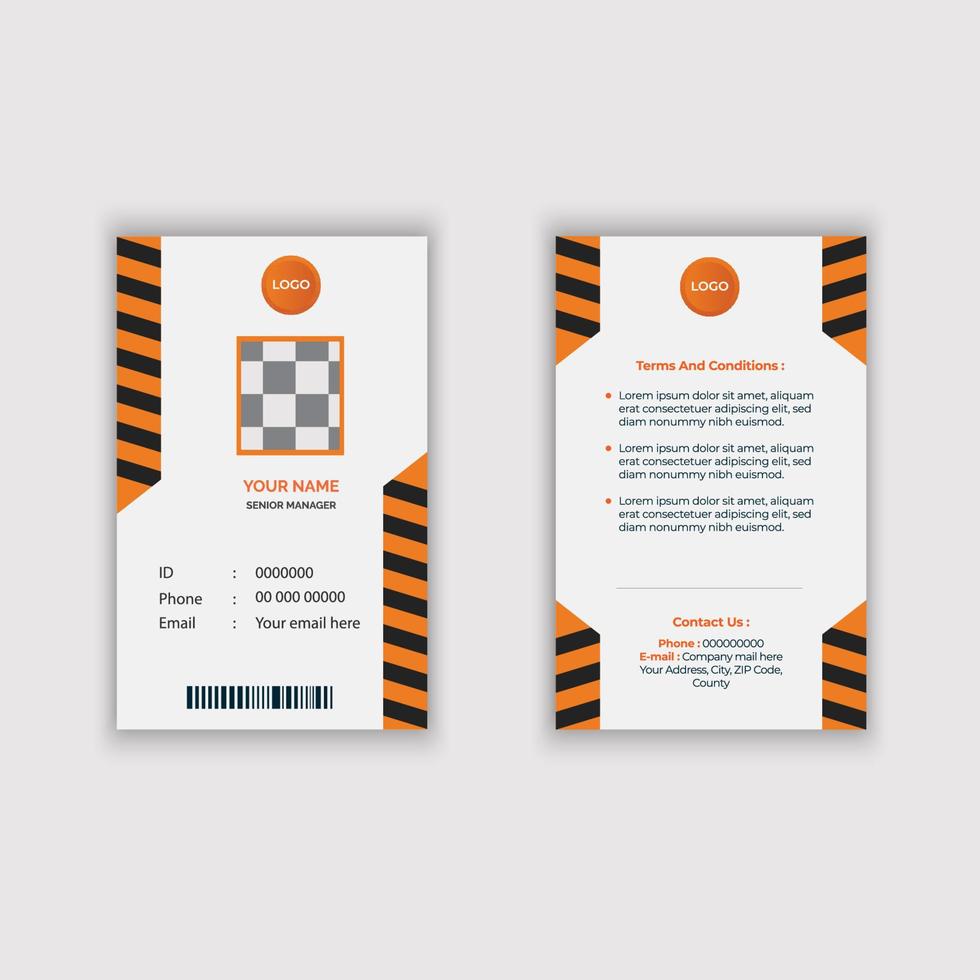 plantilla de diseño de tarjeta de identificación de empleado de oficina negro-naranja vector