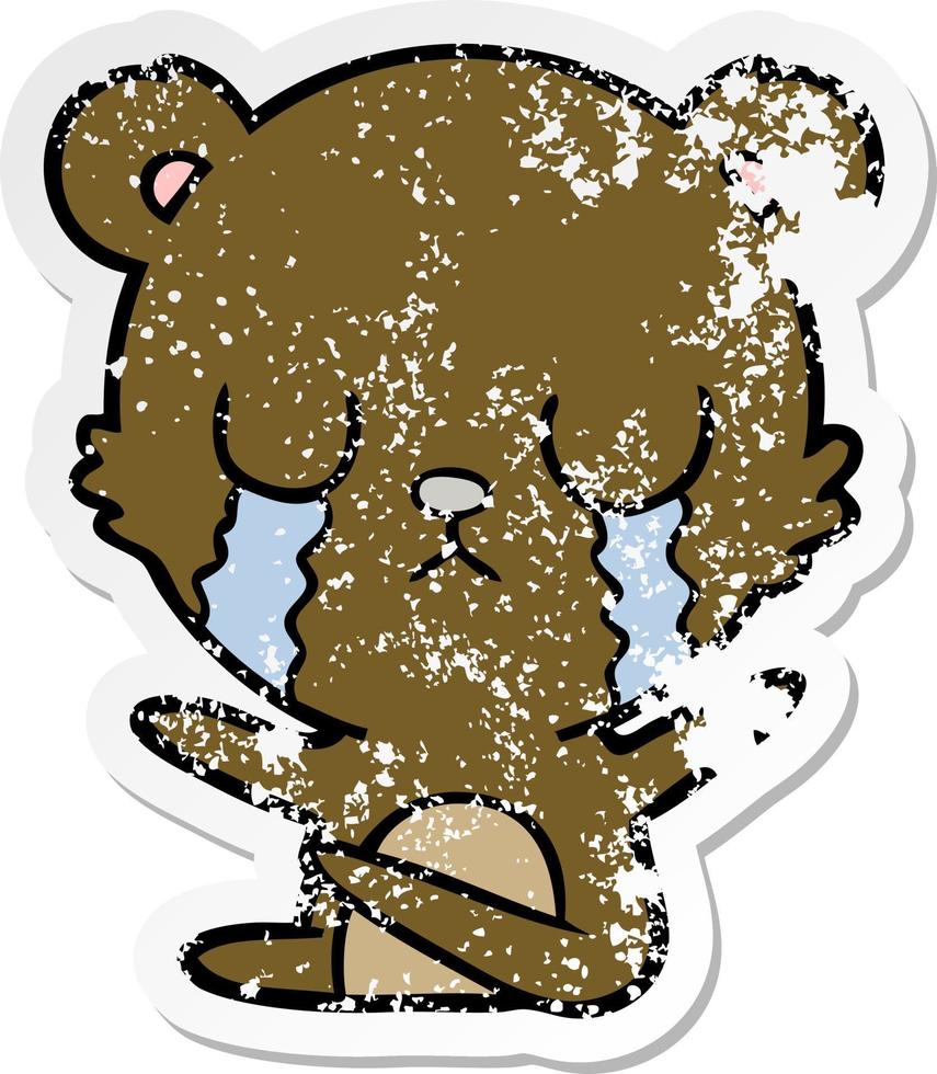 distressed sticker of a crying cartoon bear vector