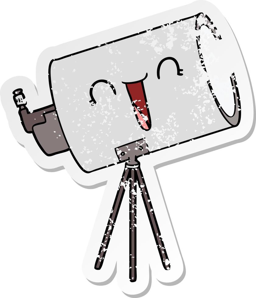 distressed sticker of a cartoon telescope with face vector