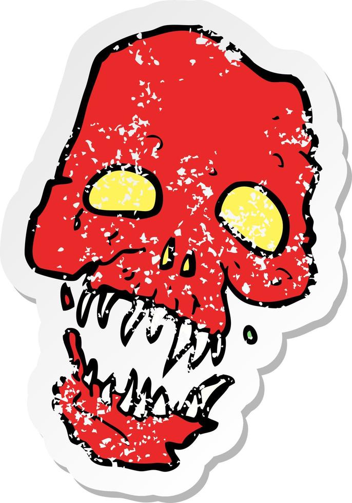 retro distressed sticker of a cartoon scary skull vector