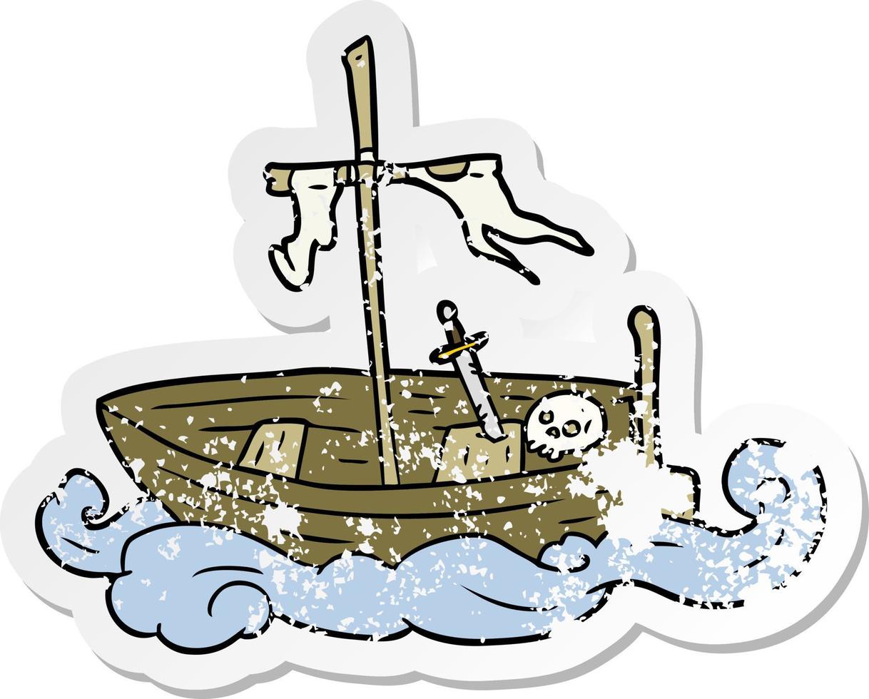 distressed sticker of a cartoon old boat vector