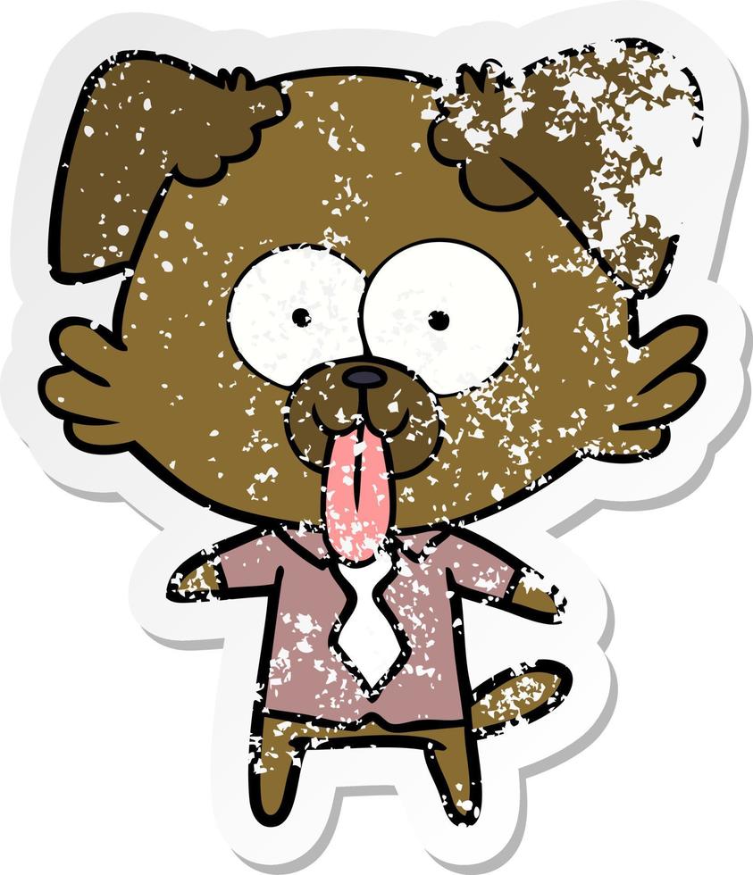 distressed sticker of a cartoon dog with tongue sticking out vector