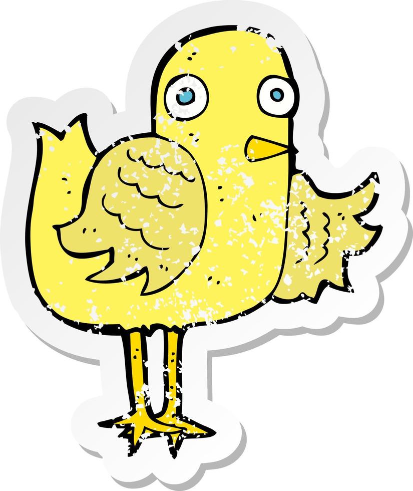 retro distressed sticker of a cartoon bird waving wing vector