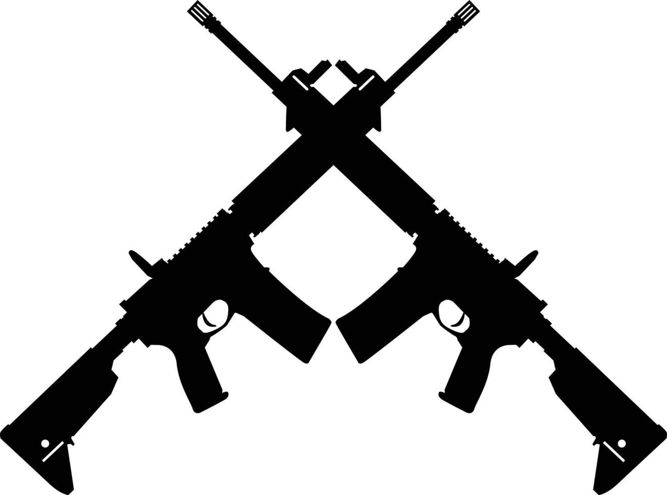 rifles de asalto cruzados sobre fondo blanco. símbolo de rifle de asalto ak47 de silueta cruzada. dos cruzaron un cartel de rifle de asalto. estilo plano vector