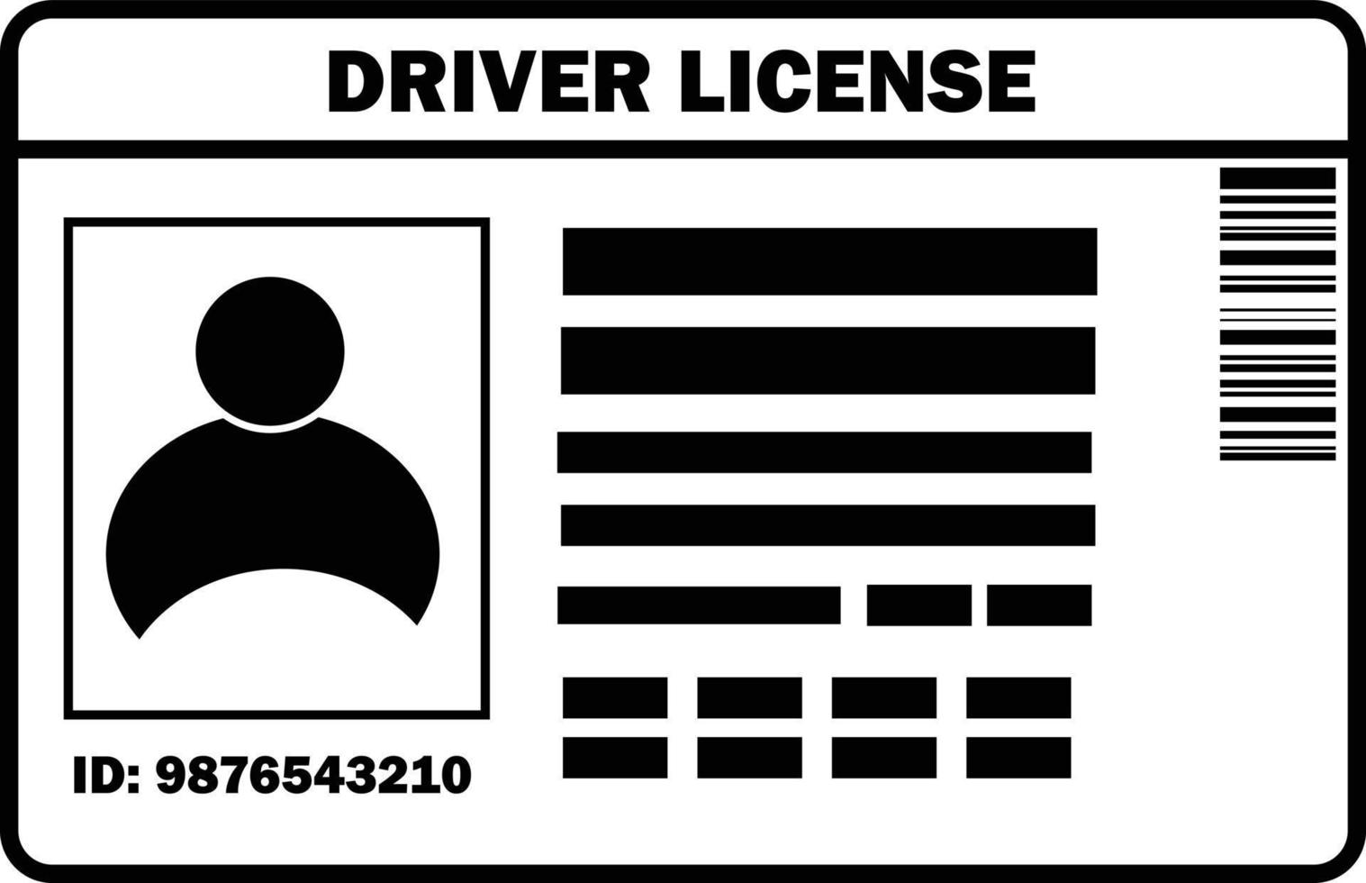 icono de la tarjeta de identificación de la licencia de conducir en el fondo blanco. tarjeta de identificación del conductor. símbolo de datos personales. estilo plano vector