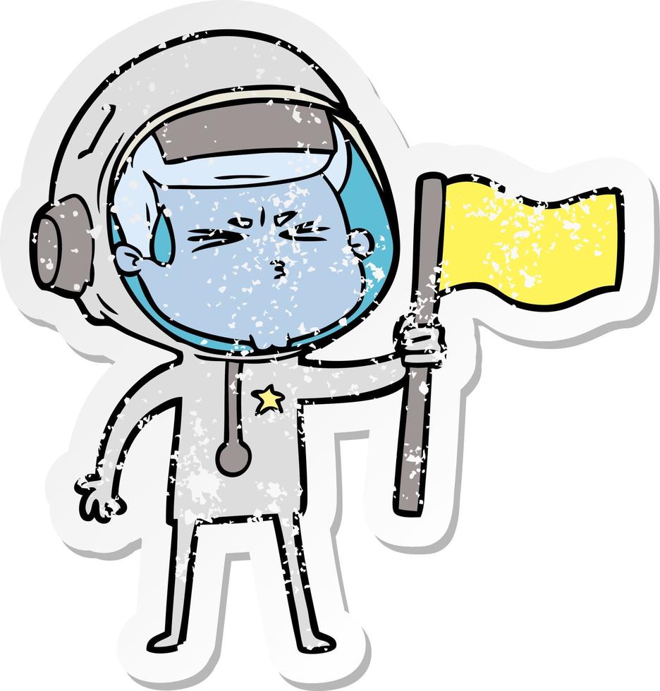 distressed sticker of a cartoon stressed astronaut vector
