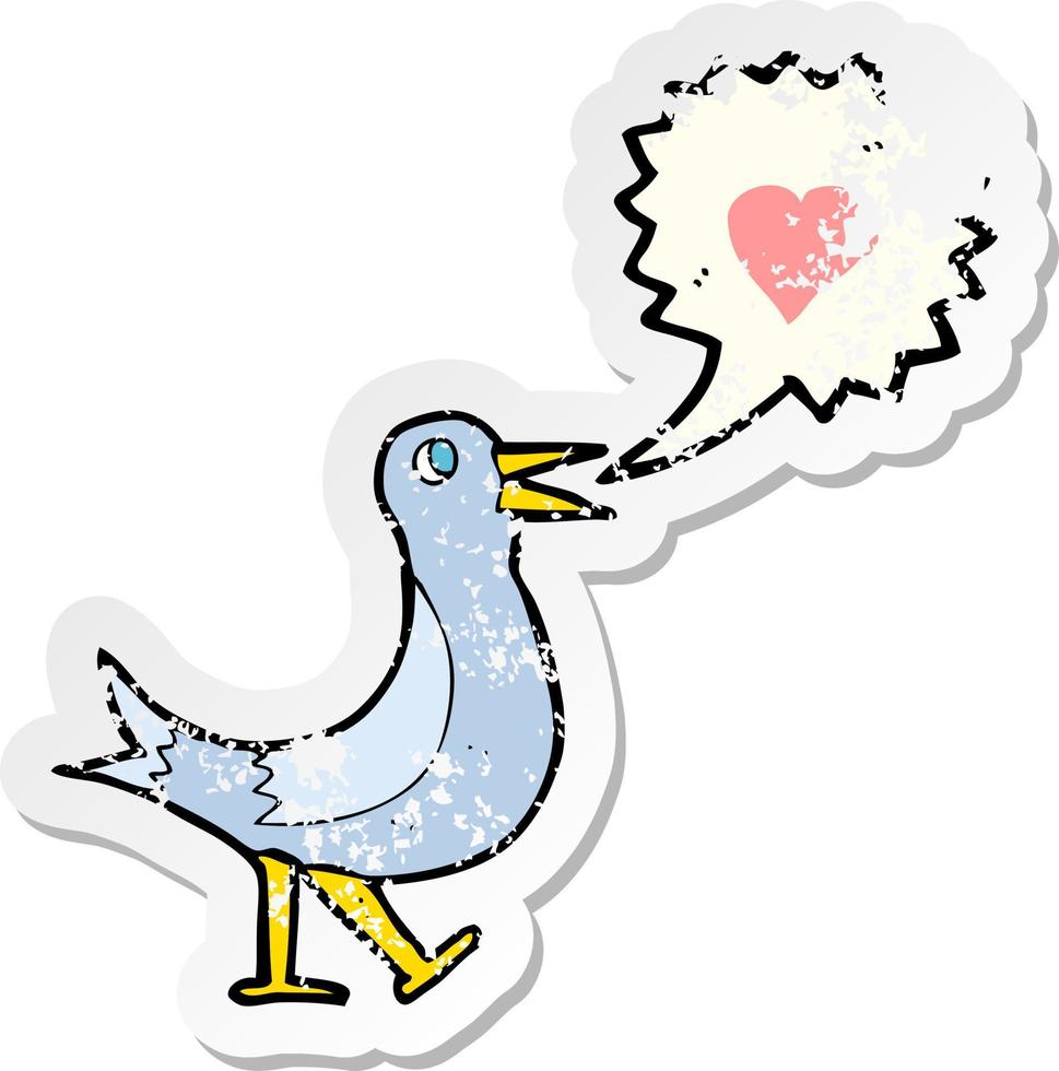 retro distressed sticker of a cartoon bird singing vector