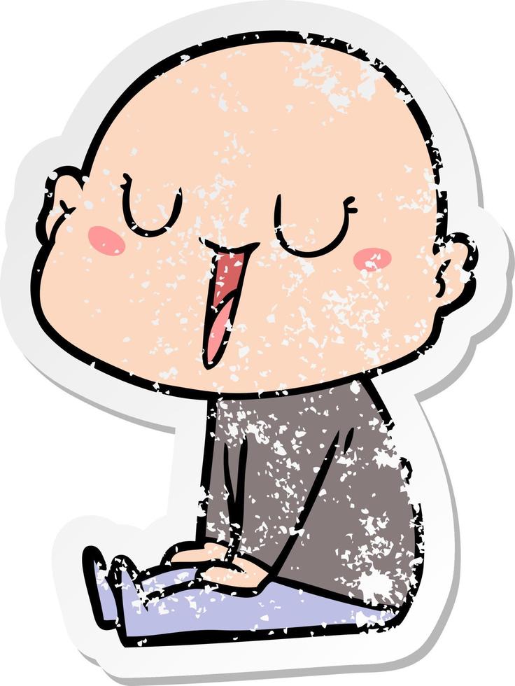 distressed sticker of a happy cartoon bald man vector