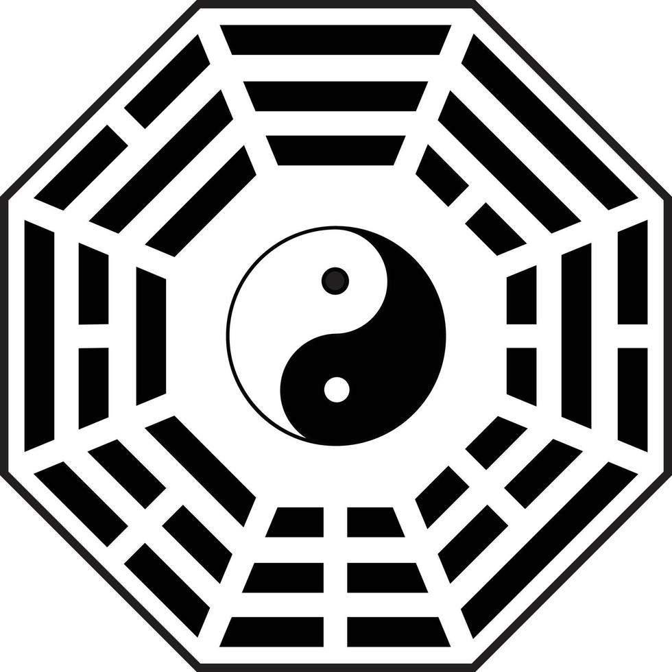 símbolo de yin y yang con arreglo de bagua. símbolo de yin y yang. símbolo bagua. estilo plano vector