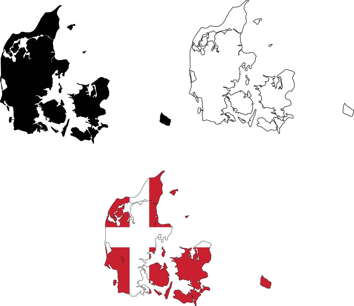 mapa de la bandera de dinamarca. mapa de contorno del signo del mapa de dinamarca. mapa de dinamarca estilo plano. vector