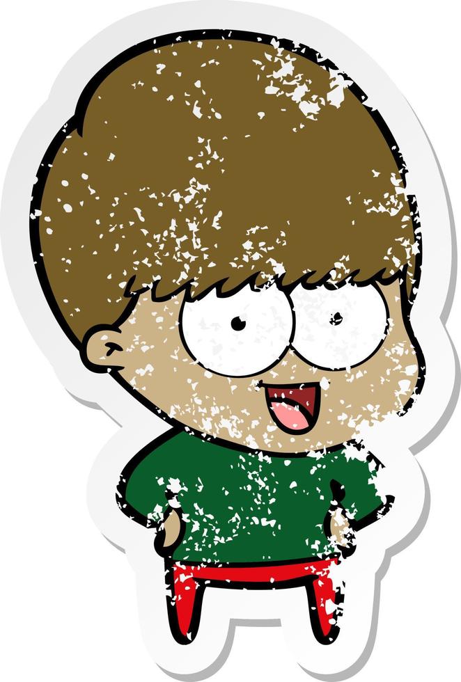 distressed sticker of a happy cartoon boy vector