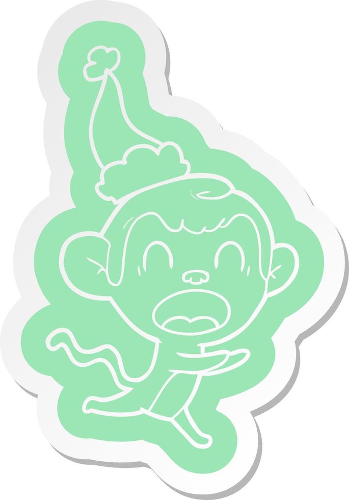 shouting cartoon  sticker of a monkey wearing santa hat vector