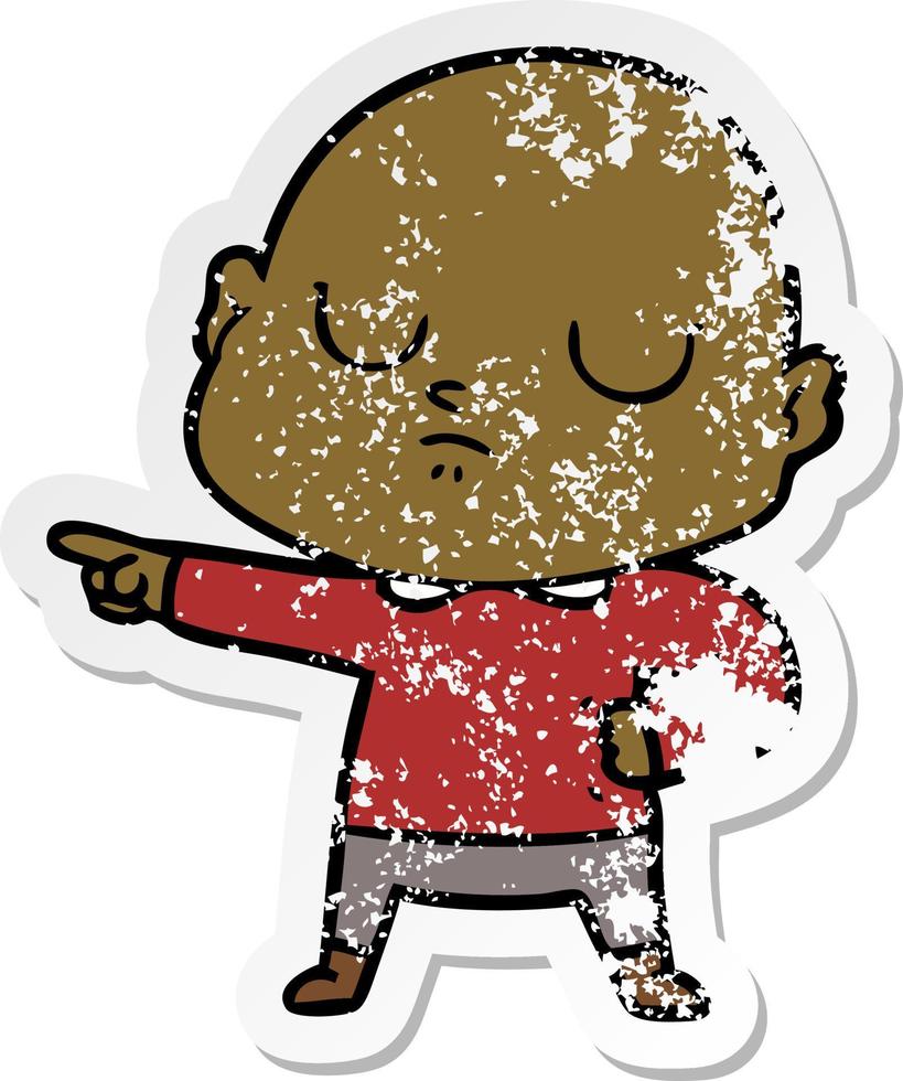 distressed sticker of a cartoon bald man vector