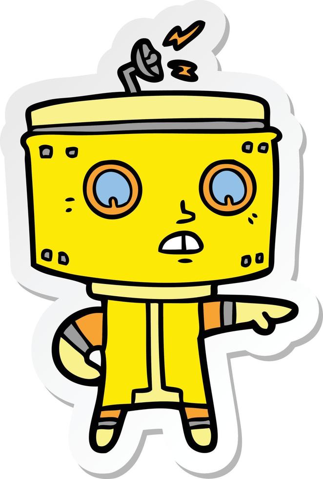 sticker of a cartoon robot accusing vector