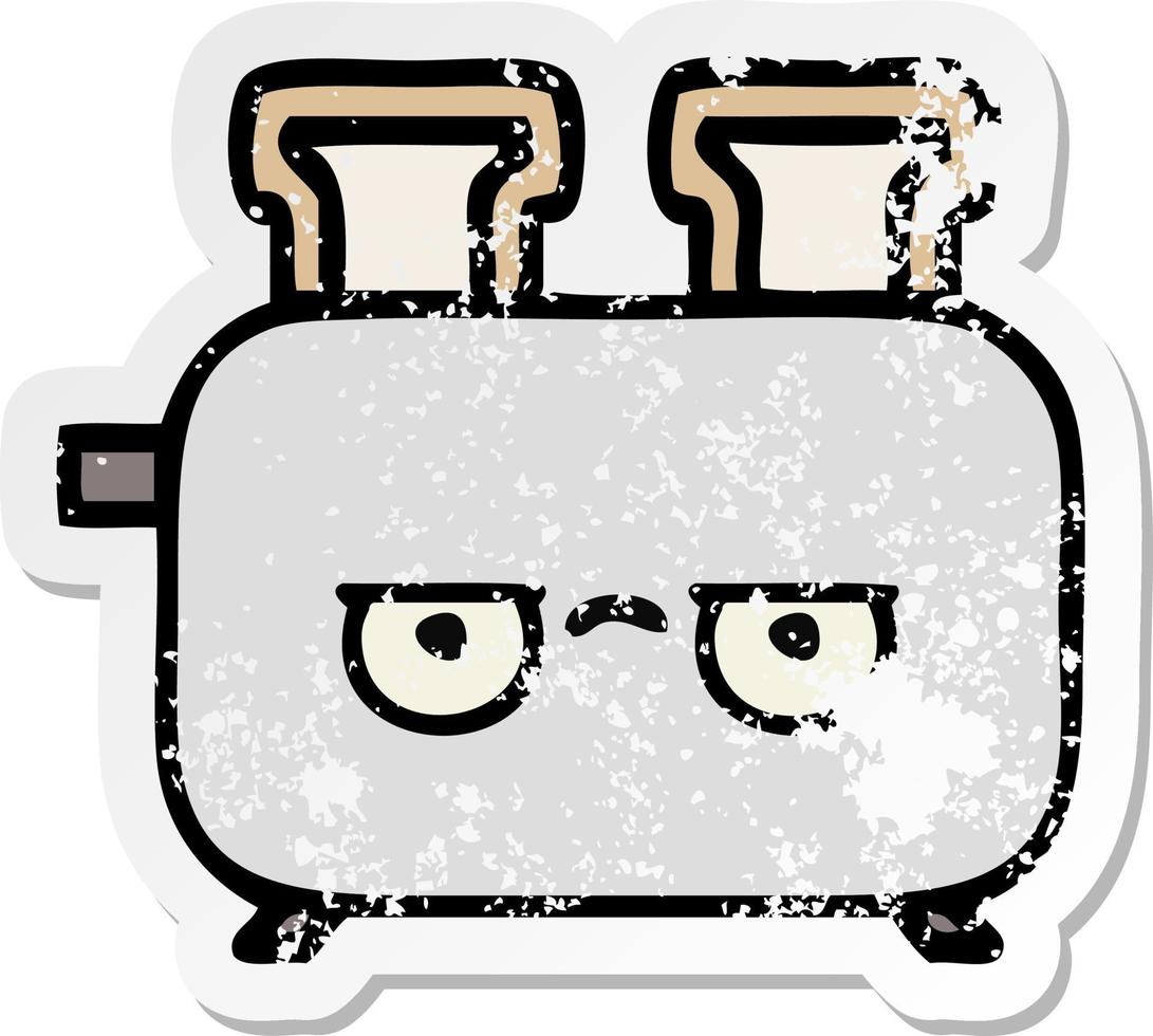 distressed sticker of a cute cartoon of a toaster vector
