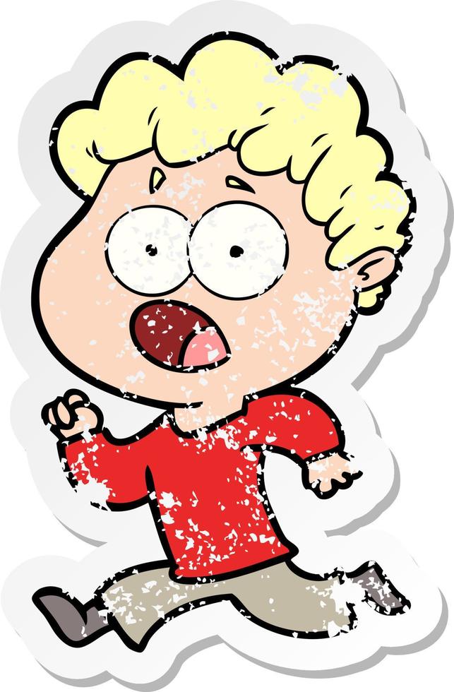 distressed sticker of a cartoon man gasping in surprise vector