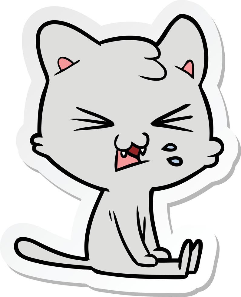 sticker of a cartoon hissing cat vector
