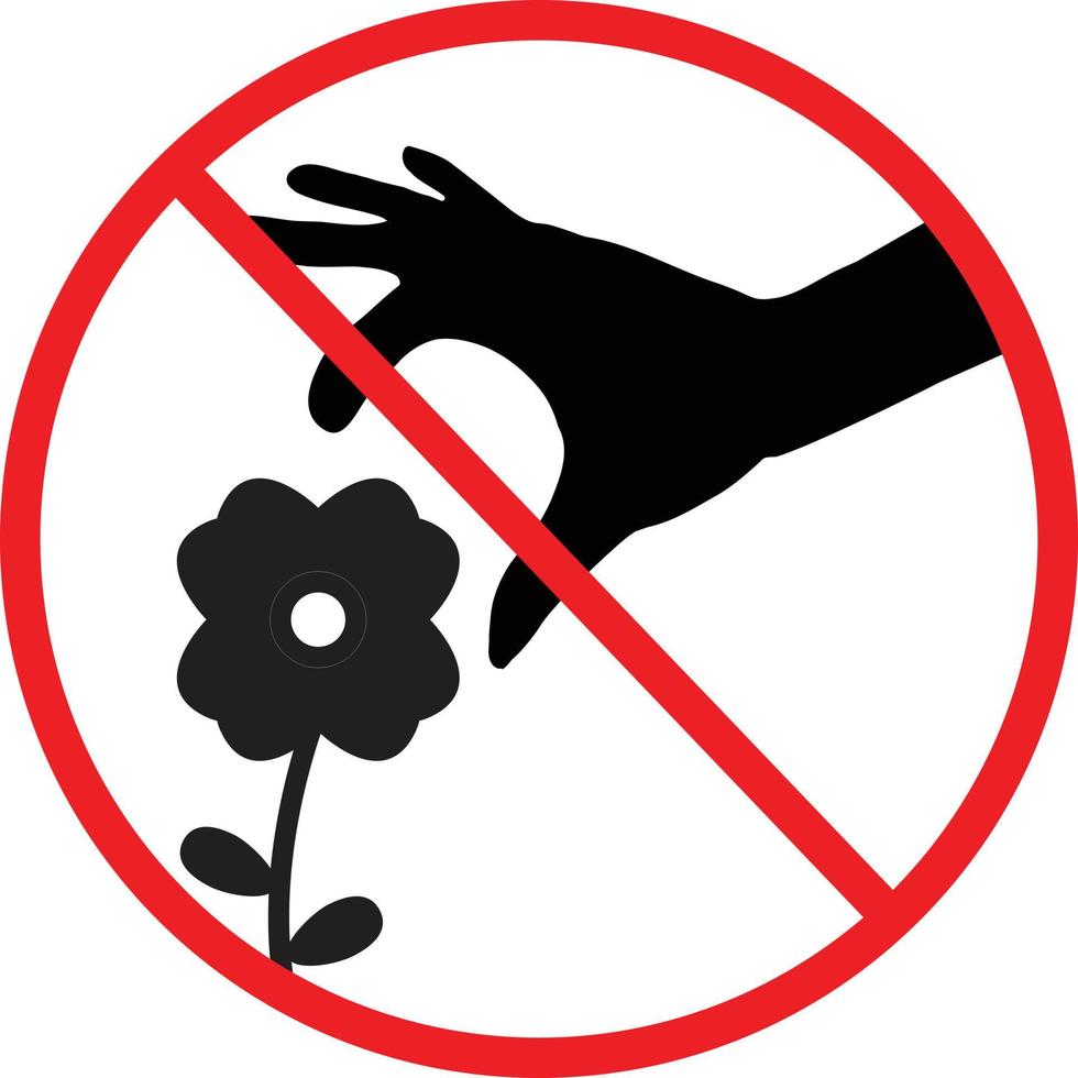 don't pick the flower sign. a red sign that tell you not to pick the flower in this area. flat style. vector