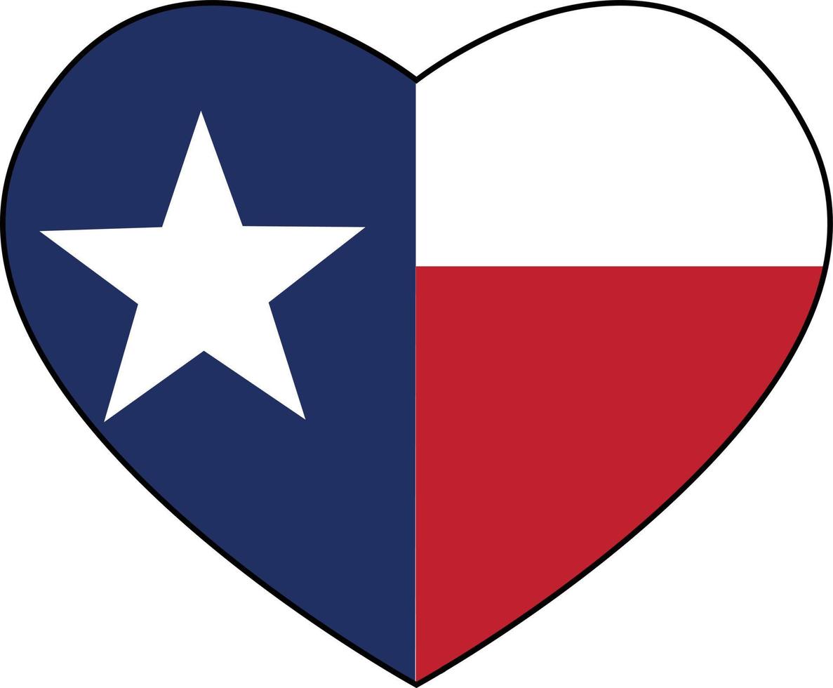 corazón de la bandera de Texas sobre fondo blanco. amor al país y al signo del estado. estilo plano vector