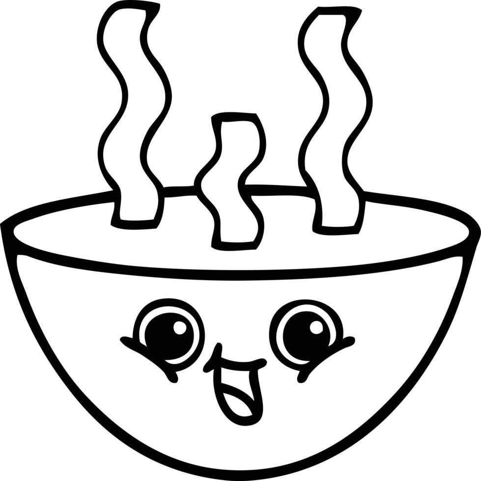 line drawing cartoon bowl of hot soup vector