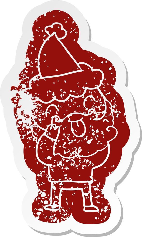 man with beard sticking out tongue wearing santa hat vector