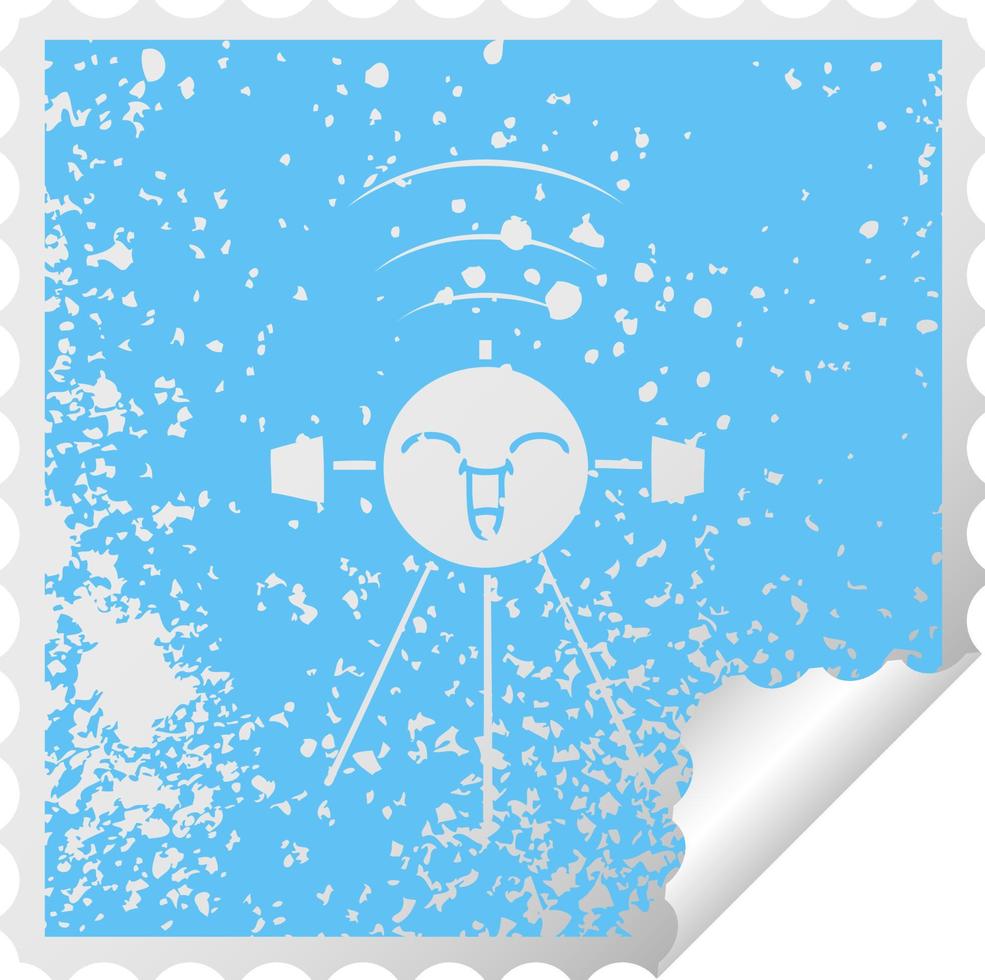 distressed square peeling sticker symbol satellite vector