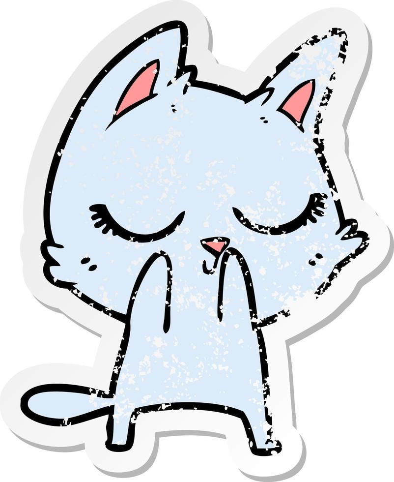 distressed sticker of a calm cartoon cat vector