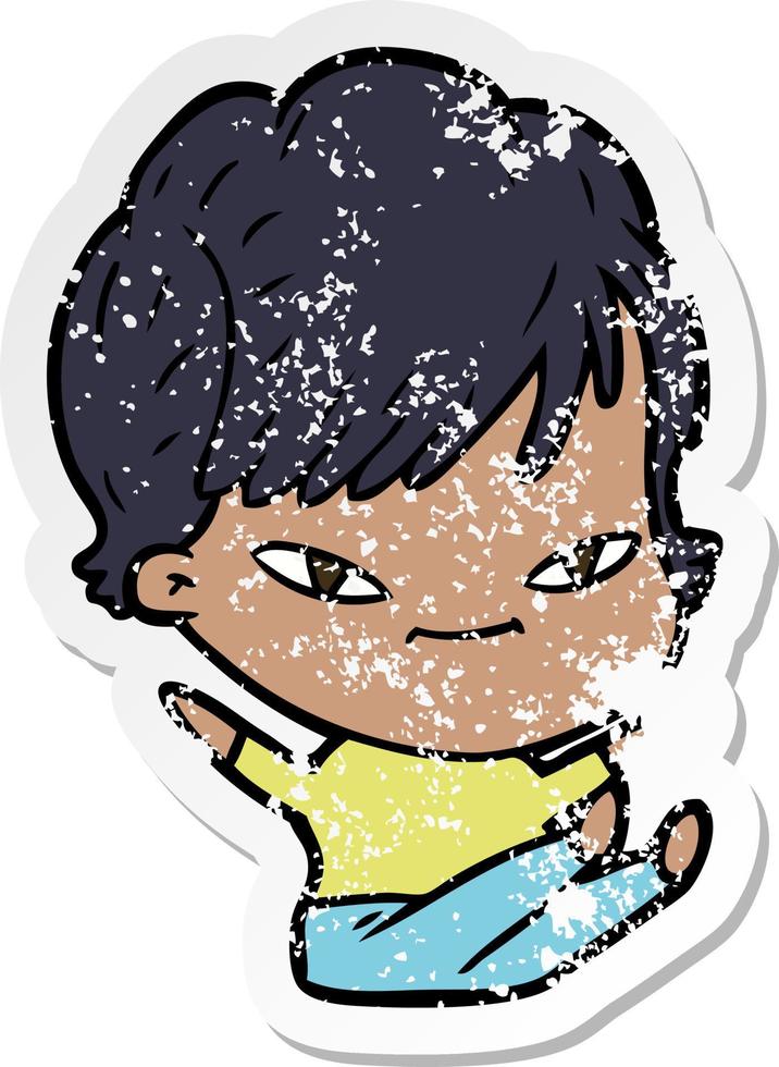 distressed sticker of a cartoon happy woman vector