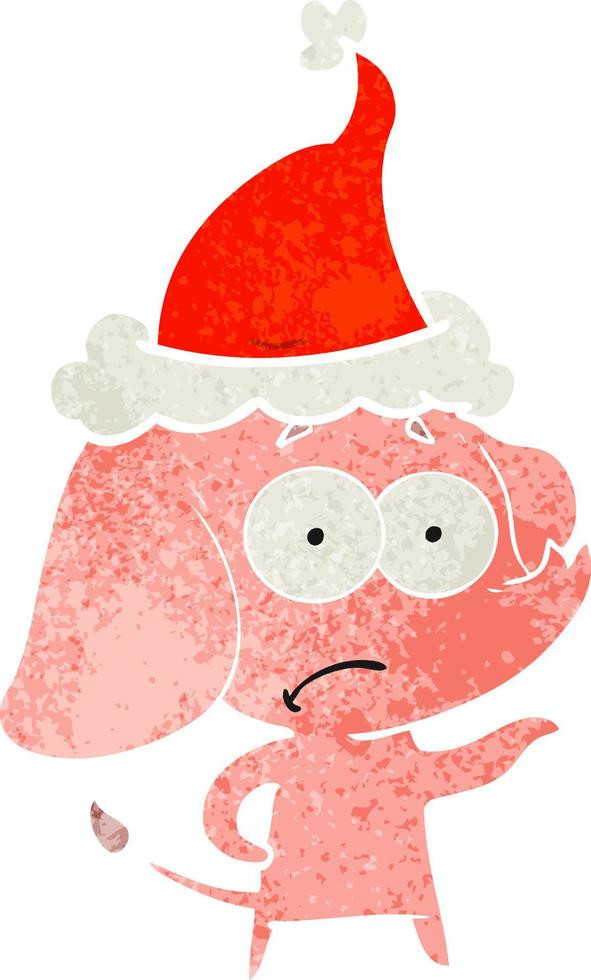 retro cartoon of a unsure elephant wearing santa hat vector