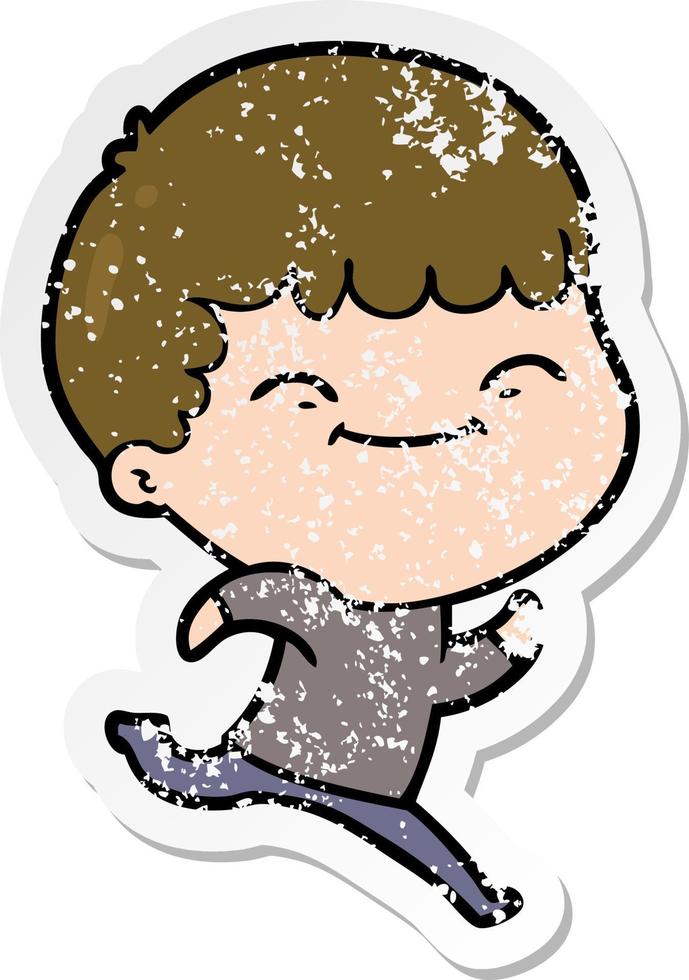 distressed sticker of a cartoon happy boy vector