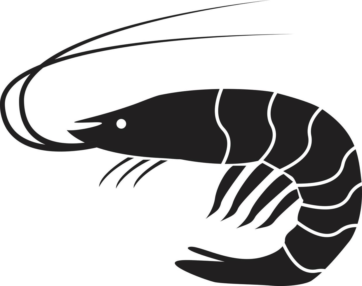 camarones sobre fondo blanco. silueta de camarones. signo de gambas. estilo plano vector