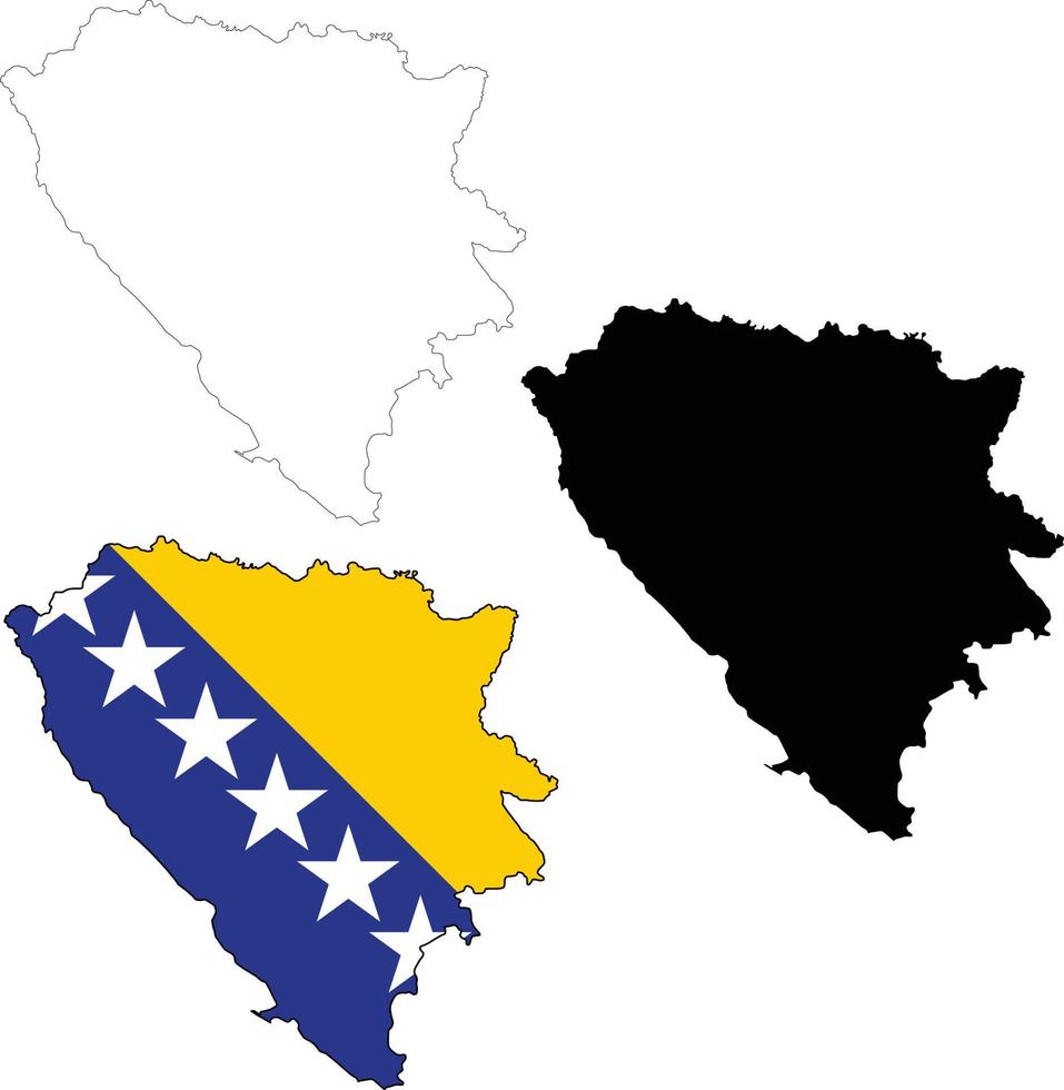 Bosnia and Herzegovina flag map. Outline map of Bosnia and Herzegovina map sign. flat style. vector