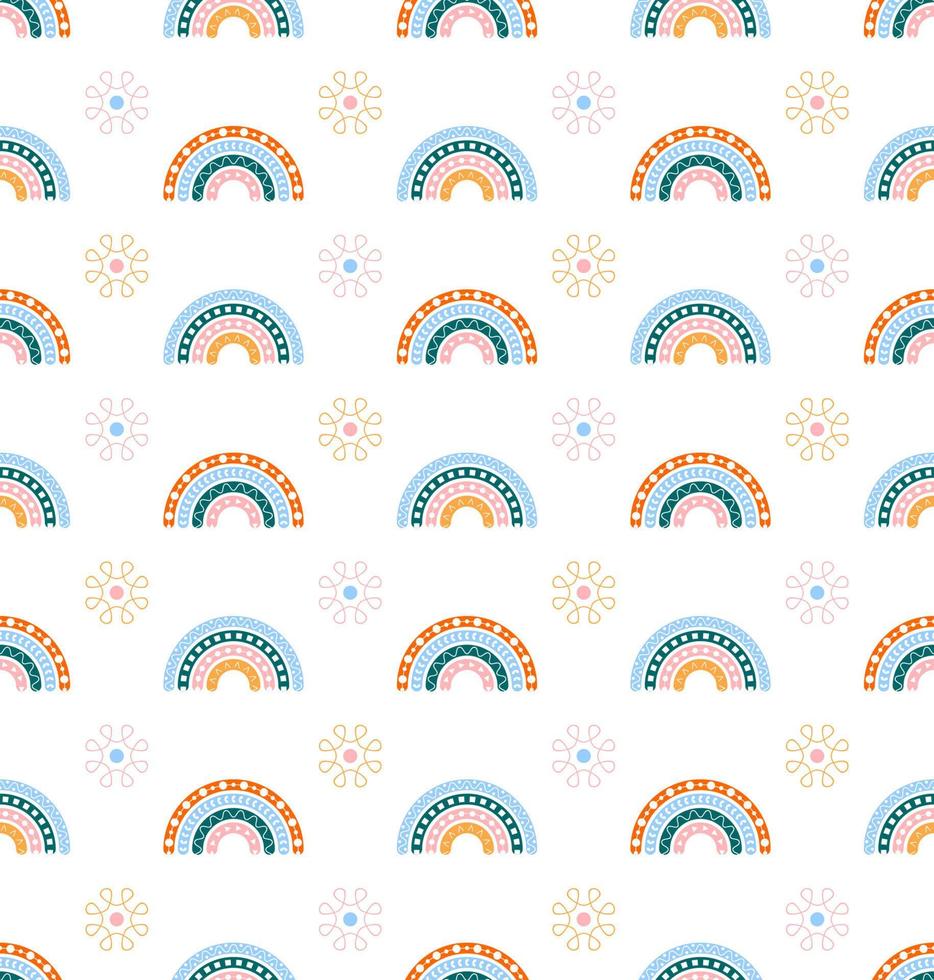 Scandinavian rainbow with ornaments seamless pattern vector